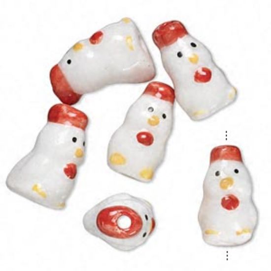 Picture of Porcelain Bead Chicken 20x14mm hand-painted  White/Red x1