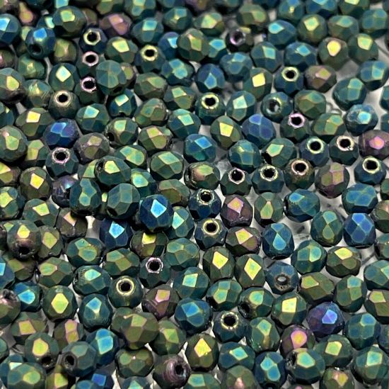 Picture of Fire-Polished 3mm Jet Green Iris Mat x50