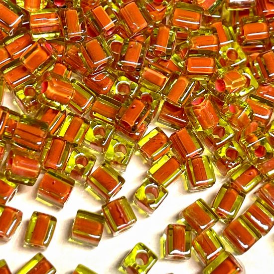 Picture of Miyuki Cubes 4mm SB4-2630 Color-Lined Green/Orange x10g
