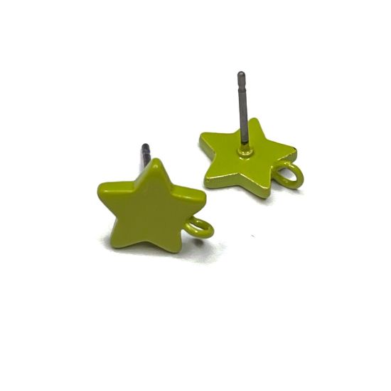 Picture of Ear Stud Star 8mm w/Loop Green x2