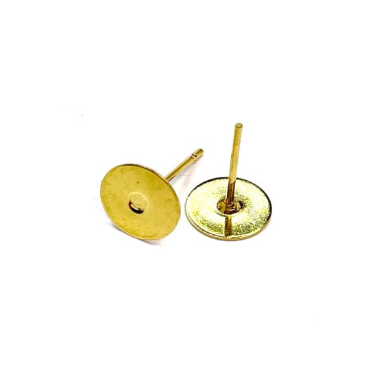 Picture of Ear stud flat pad 8mm round Gold x100