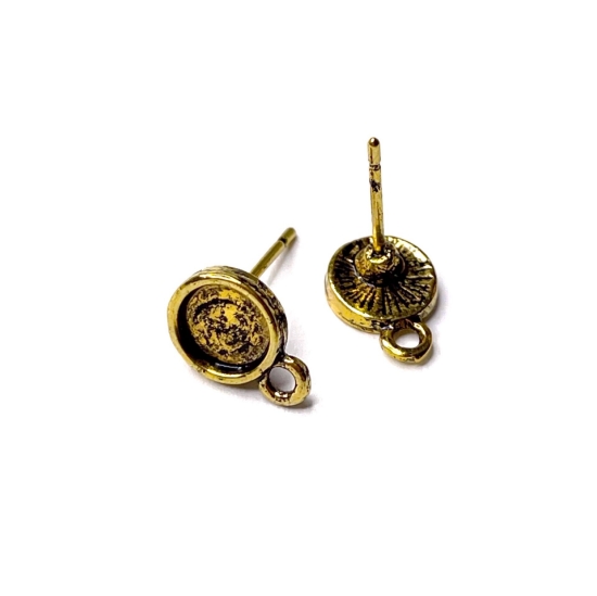 Picture of Ear stud setting 6mm round w/loop Antique Gold x10