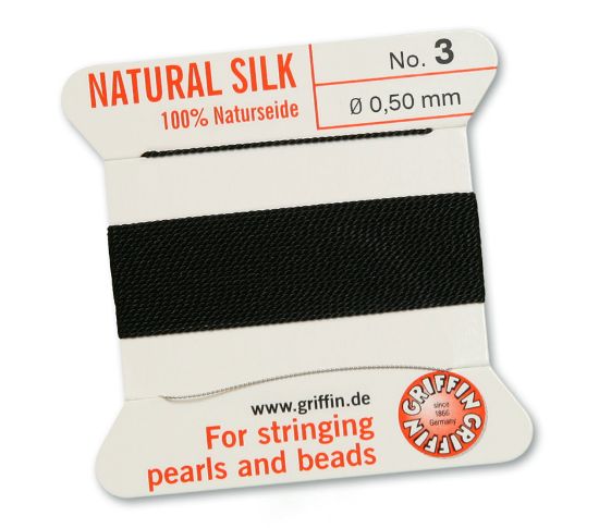 Picture of Griffin Silk Beading Cord & Needle size #3 - 0,50mm Black x2m