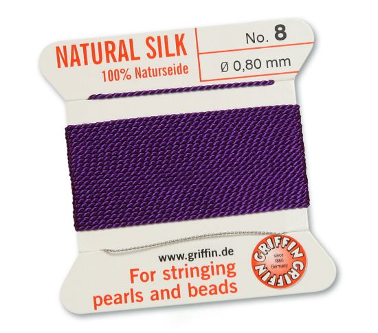 Picture of Griffin Silk Beading Cord & Needle size #8 - 0.80mm Amethyst x2m