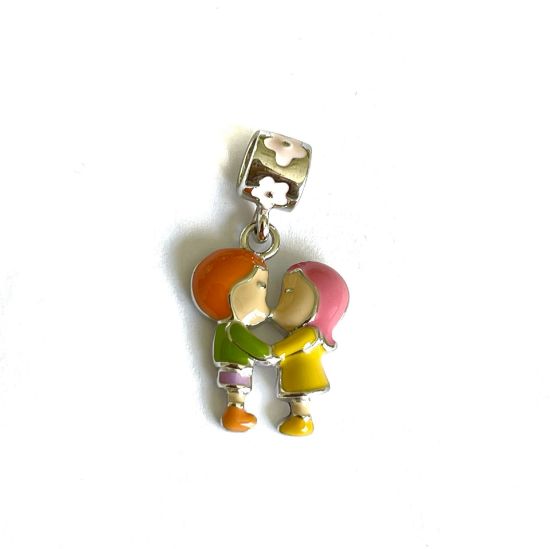 Picture of 925 Silver Charm Kissing Kids 25mm enamel x1