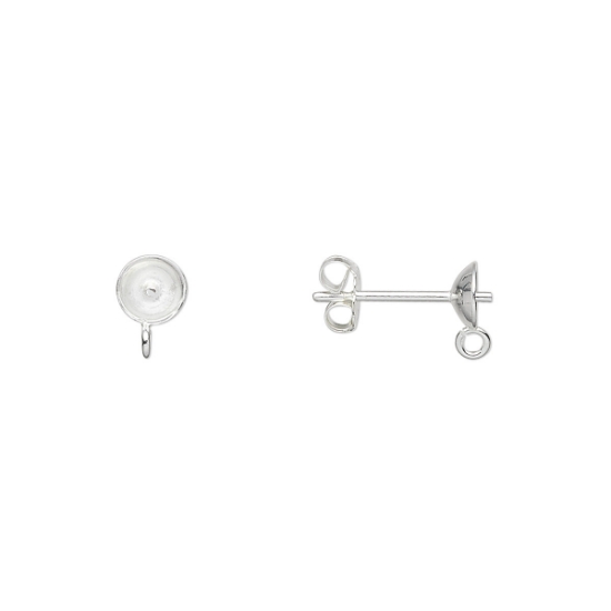 Picture of 925 Silver Ear stud 5mm cup with peg and loop x2