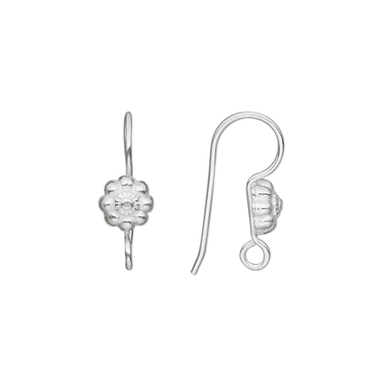Picture of 925 Silver Ear wire Fishhook 20mm w/ flower and loop x2