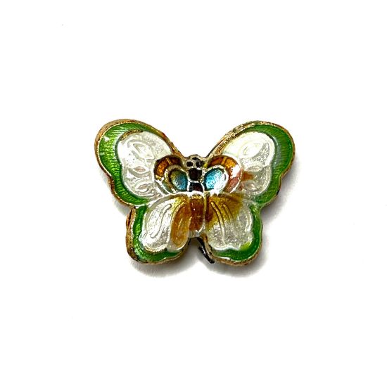 Picture of Cloisonné Bead Butterfly 23x17mm White Green x1