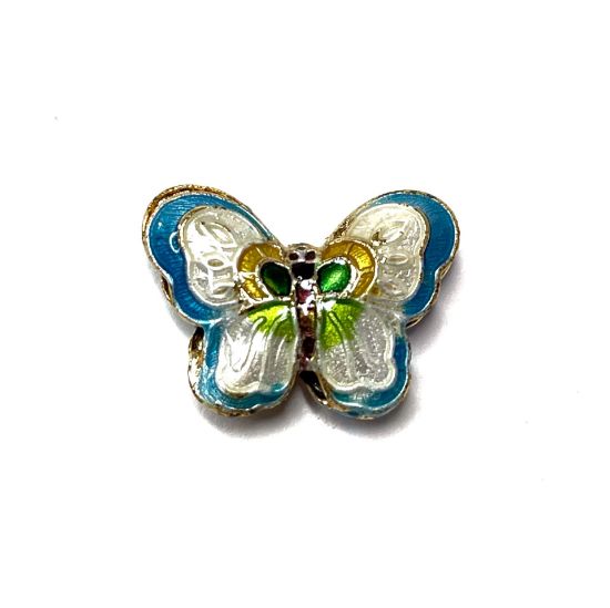 Picture of Cloisonné Bead Butterfly 23x17mm White Blue x1