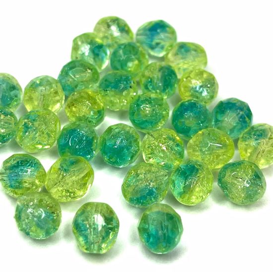 Picture of Fire-Polished beads 8mm Blue - Green Crackle x20