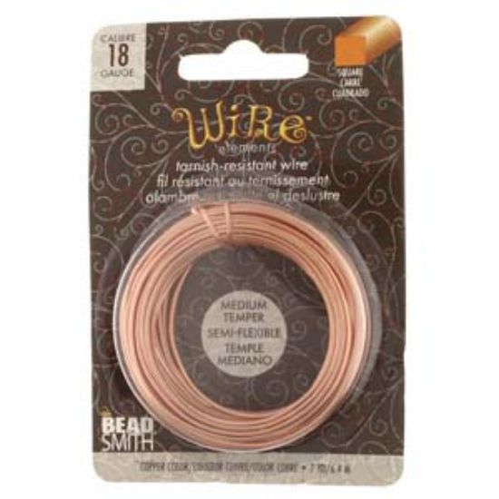 Picture of Wire Elements Tarnish-Resistant Wire 18 Gauge (1mm) Square Medium Temper Copper x6.4m