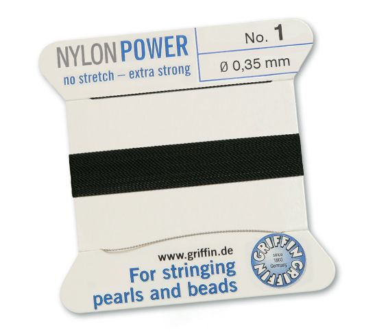 Picture of Griffin Nylon Beading Cord & Needle size #1 - 0.35mm Black x2m