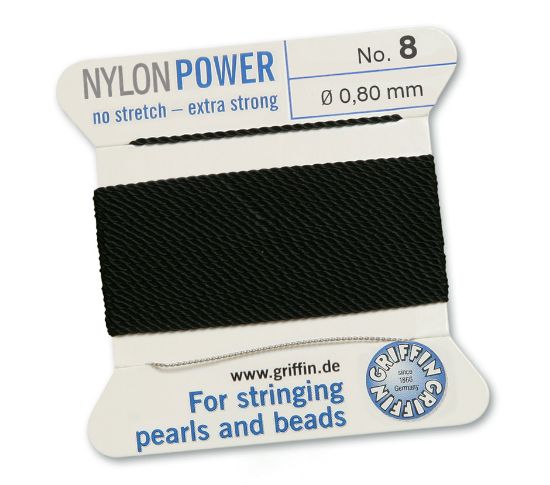 Picture of Griffin Nylon Beading Cord & Needle size #8 - 0.80mm Black x2m