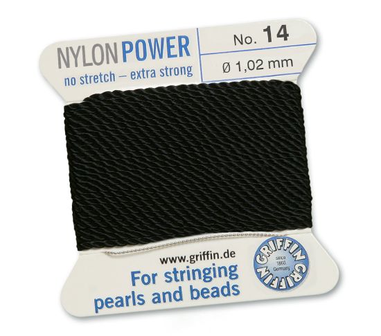 Picture of Griffin Nylon Beading Cord & Needle size #14 - 1.02mm Black x2m