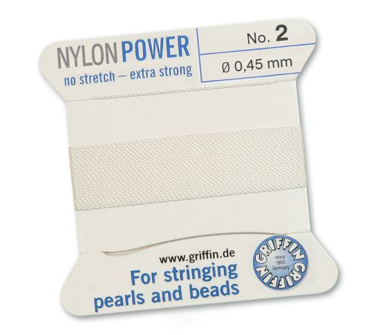 Picture of Griffin Nylon Beading Cord & Needle size #2 - 0.45mm White x2mm