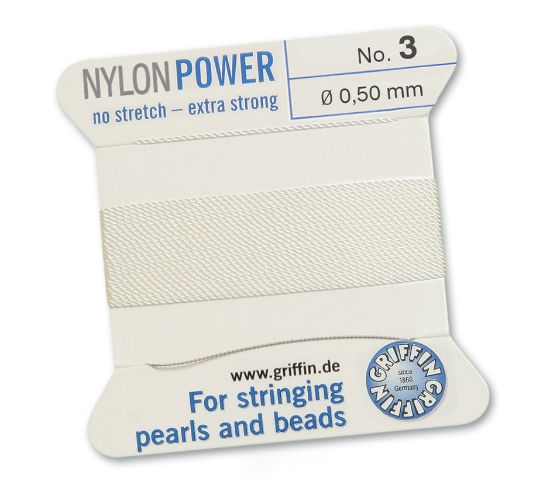 Picture of Griffin Nylon Beading Cord & Needle size #3 - 0.50mm White x2mm 