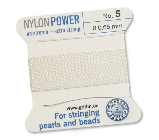 Picture of Griffin Nylon Beading Cord & Needle size #5 - 0.65mm White x2mm 