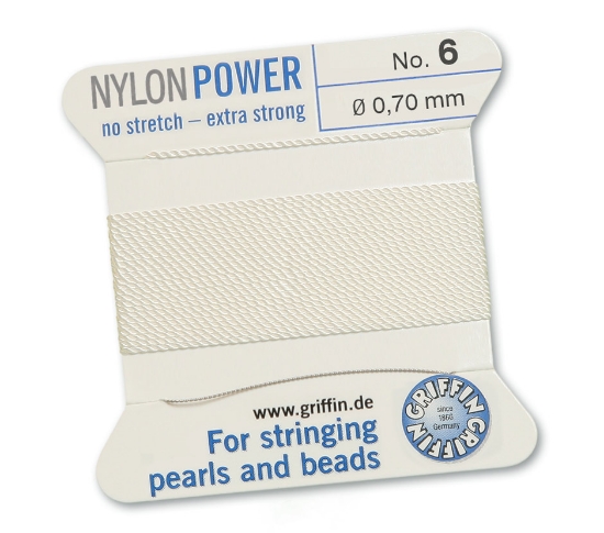 Picture of Griffin Nylon Beading Cord & Needle size #6 - 0.70mm White x2m