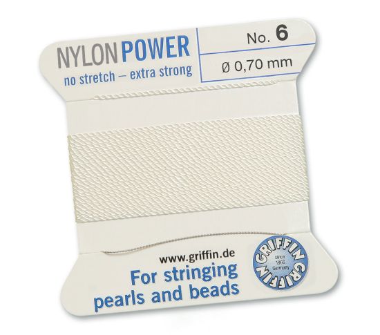 Picture of Griffin Nylon Beading Cord & Needle size #6 - 0.70mm White x2mm