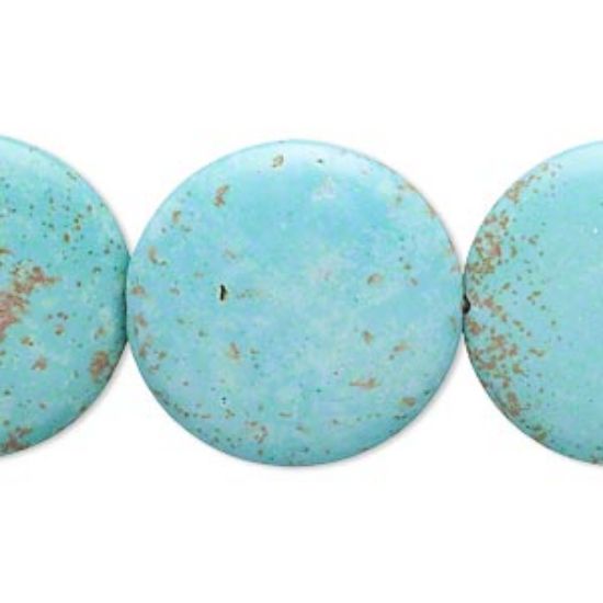 Picture of Magnesite (stabilized) puffed flat round 25mm Turquoise x38cm