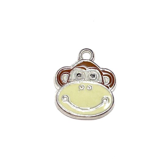 Picture of Charm Enamel Monkey Head 19x16mm Brown/White x1