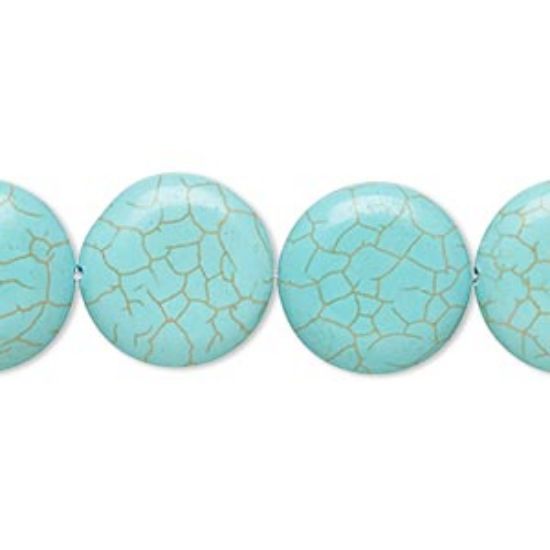 Picture of Magnesite (stabilized) puffed flat round 16mm Turquoise x40cm
