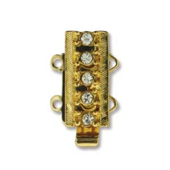 Picture of Neuman Clasp Box 2-strand 14x7mm 5 Crystals 23kt Gold Plated x1
