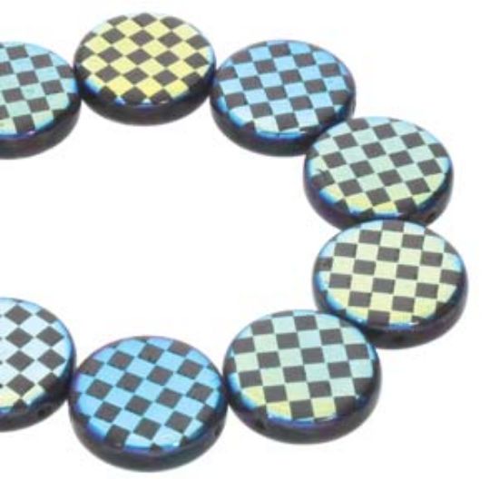 Picture of Coin 2-hole 14mm Jet Laser Checkered x10