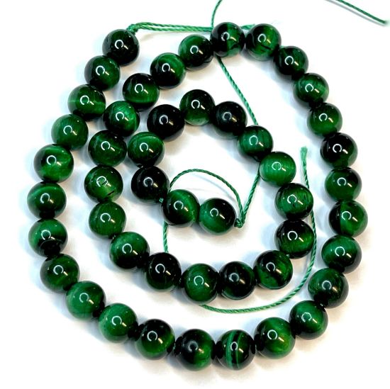 Picture of Tigereye (Dyed & Heated) 8mm round Green x38cm