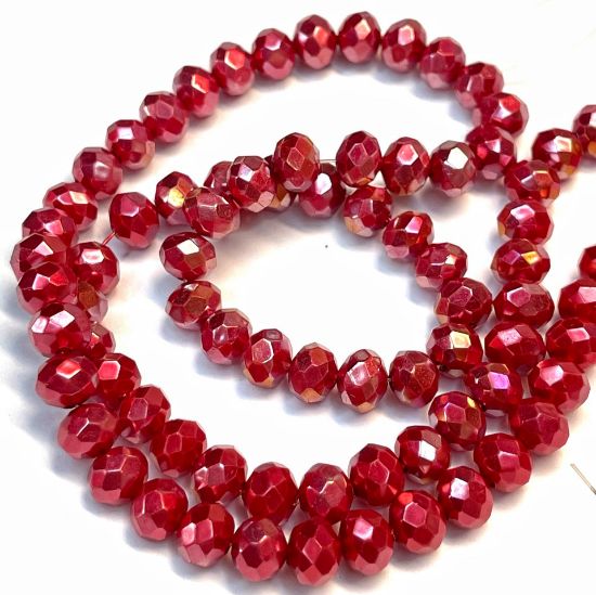 Picture of Faceted Rondelle bead 3x4mm Pearl Red x80cm