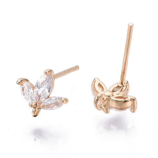 Picture of Ear stud 8mm Flower w/ Cubic Zirconia 18kt Gold Plated x2