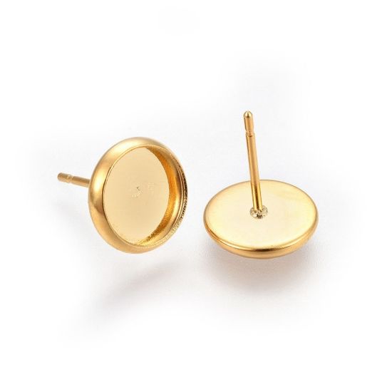 Picture of  Stainless Steel Ear Stud setting 8mm 18kt Gold Plated x10