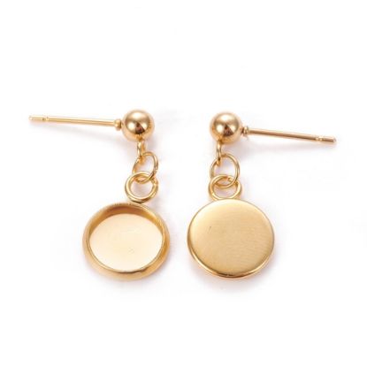 Изображение  Stainless Steel Ear Stud ball w/ setting 8mm round Gold Plated x2