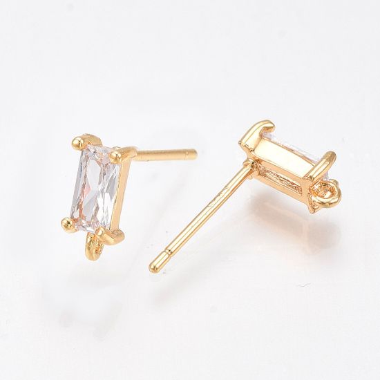 Picture of Ear stud 8x4mm rectangle w/ Cubic Zirconia 18kt Gold Plated x2