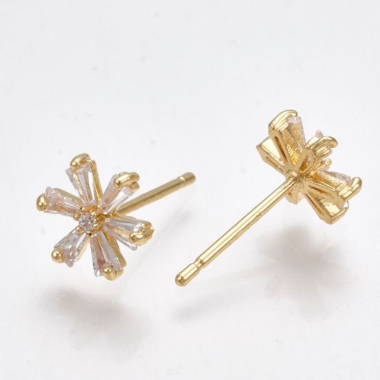 Picture of Ear stud Flower 9mm w/Cubic Zirconia 18kt Gold Plated x2