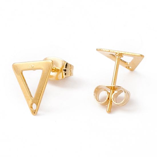 Picture of Stainless Steel Ear stud Triangle 10mm 24kt Gold Plated x2