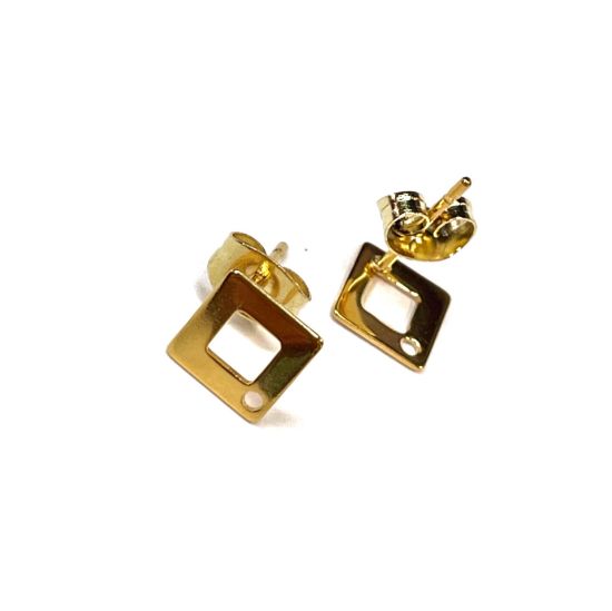 Picture of Stainless Steel Ear Stud Rhombus 9mm 24kt Gold Plated x2
