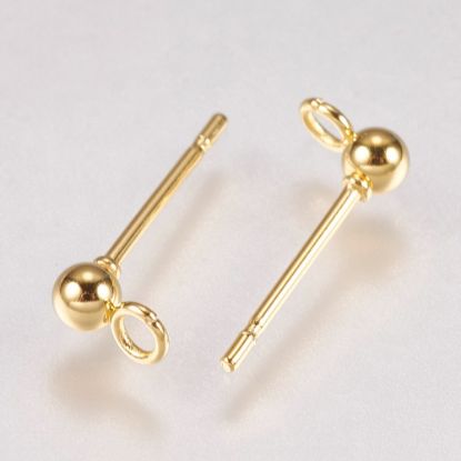 Изображение Stainless Steel Ear Stud ball 3mm w/ open loop 18kt Gold Plated x10