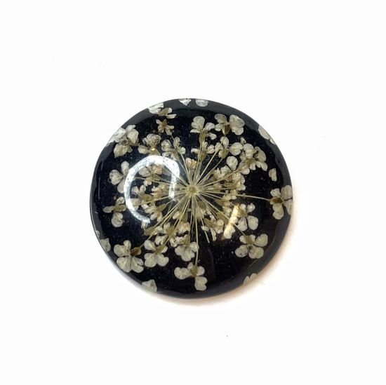 Picture of Resin Cabochon 25mm Dried Flowers Black x1