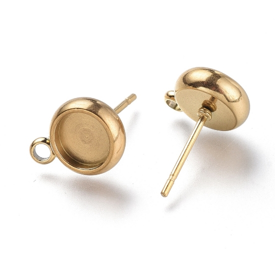 Picture of  Stainless Steel Ear stud setting 6mm round w/ loop Gold Plated x10