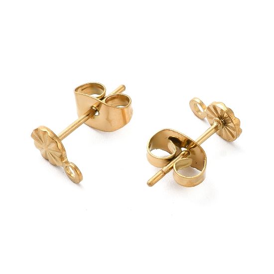 Picture of Stainless Steel Ear stud 4,5mm flat round w/ horiz. loop 18kt Gold Plated x2 