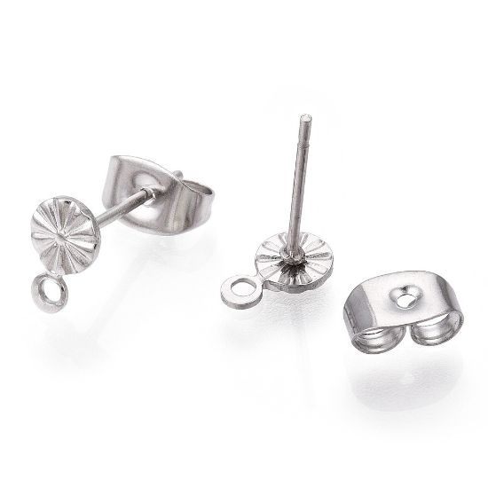 Picture of Stainless Steel Ear Stud 4,5mm flat round w/ horiz. loop x2 