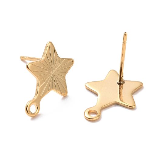 Picture of Stainless Steel Ear Stud 10mm star w/ loop 24kt Gold Plated x2