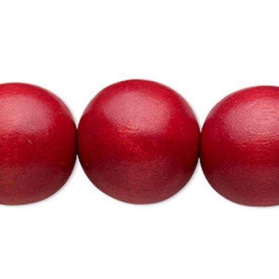 Picture of Wood Bead 20mm round Cranberry x5