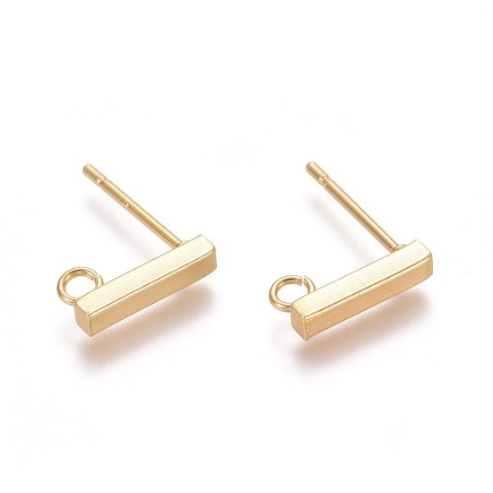 Picture of Stainless Steel Ear Stud 10x2mm Rectangle 18kt Gold Plated x10