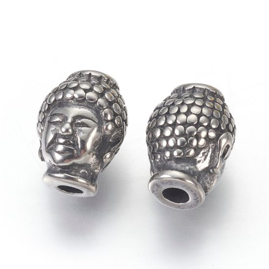 Picture of Stainless Steel Buddha Head 13x9.5mm Antique Silver x1 