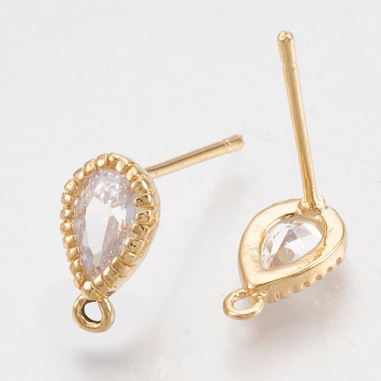 Picture of Ear stud Drop 9x5mm w/ cubic zirconia 24kt Gold Plated x2 