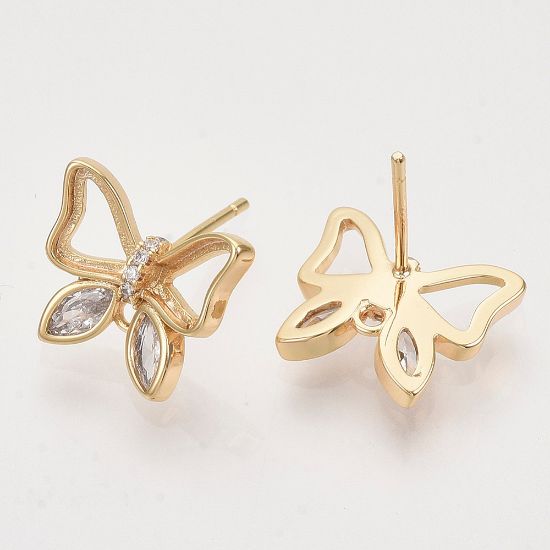 Picture of Ear stud Butterfly 11x13mm w/ cubic zirconia and loop 18kt Gold Plated x2 