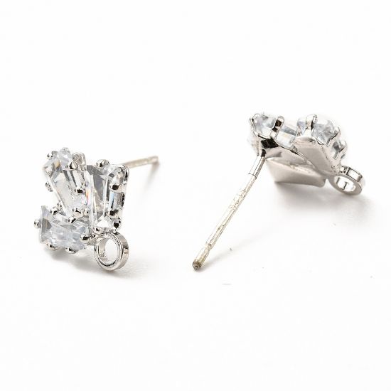 Picture of Ear stud Leaf 10mm w/ cubic zirconia Silver x2 