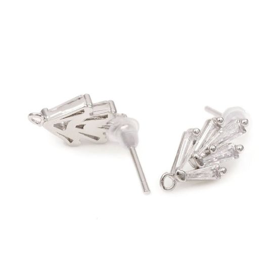 Picture of Ear stud Grass 14x7mm w/ cubic zirconia Silver x2